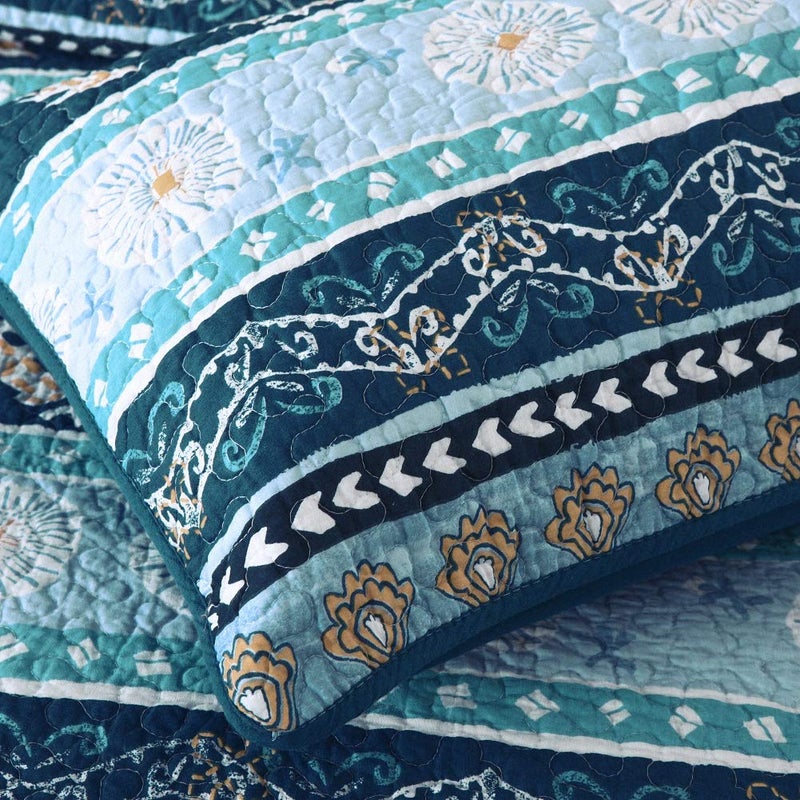 NEWLAKE Cotton Bedspread Quilt Sets-Reversible Patchwork Coverlet Set, Boho Chic Pattern,Twin Size - Image 5